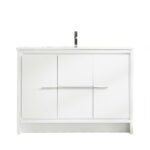 48" Glossy White Freestanding Single Sink Bathroom Vanity with White Polymarble Countertop – Image 2