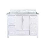 42" White Freestanding Bathroom Vanity with Carrera Marble Countertop Mella – Image 2