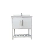 30" White Freestanding Single Sink Bathroom Vanity with Calcutta Quartz Countertop Fiory - Image 2