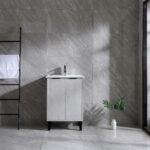 24" Cement Freestanding Bathroom Vanity with White Ceramic Countertop Odessa
