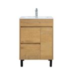 24" Rough Oak Freestanding Bathroom Vanity with White Ceramic Countertop – Image 3