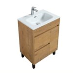 24" Rough Oak Freestanding Bathroom Vanity with White Ceramic Countertop – Image 2