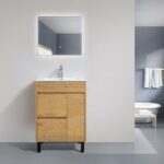 24" Rough Oak Freestanding Bathroom Vanity with White Ceramic Countertop