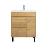 30" Rough Oak Freestanding Bathroom Vanity with White Ceramic Countertop – Image 2