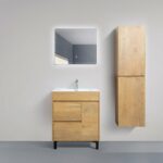 30" Rough Oak Freestanding Bathroom Vanity with White Ceramic Countertop