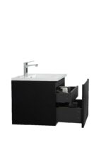24" Black Wall Mount Bathroom Vanity with White Polymarble Countertop Roxboro - Image 4