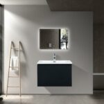 36" Black Wall Mount Bathroom Vanity with White Polymarble Countertop Roxboro