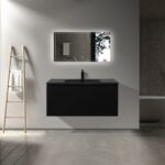 40" Black Wall Mount Bathroom Vanity with Black Engineered Quartz Countertop Roxboro