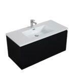 40" Black Wall Mount Bathroom Vanity with White Polymarble Countertop Roxboro – Image 2