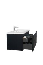 40" Black Wall Mount Bathroom Vanity with White Polymarble Countertop Roxboro – Image 9