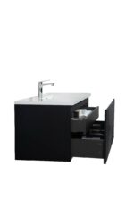 48" Black Wall Mount Bathroom Vanity with White Polymarble Countertop Roxboro – Image 8