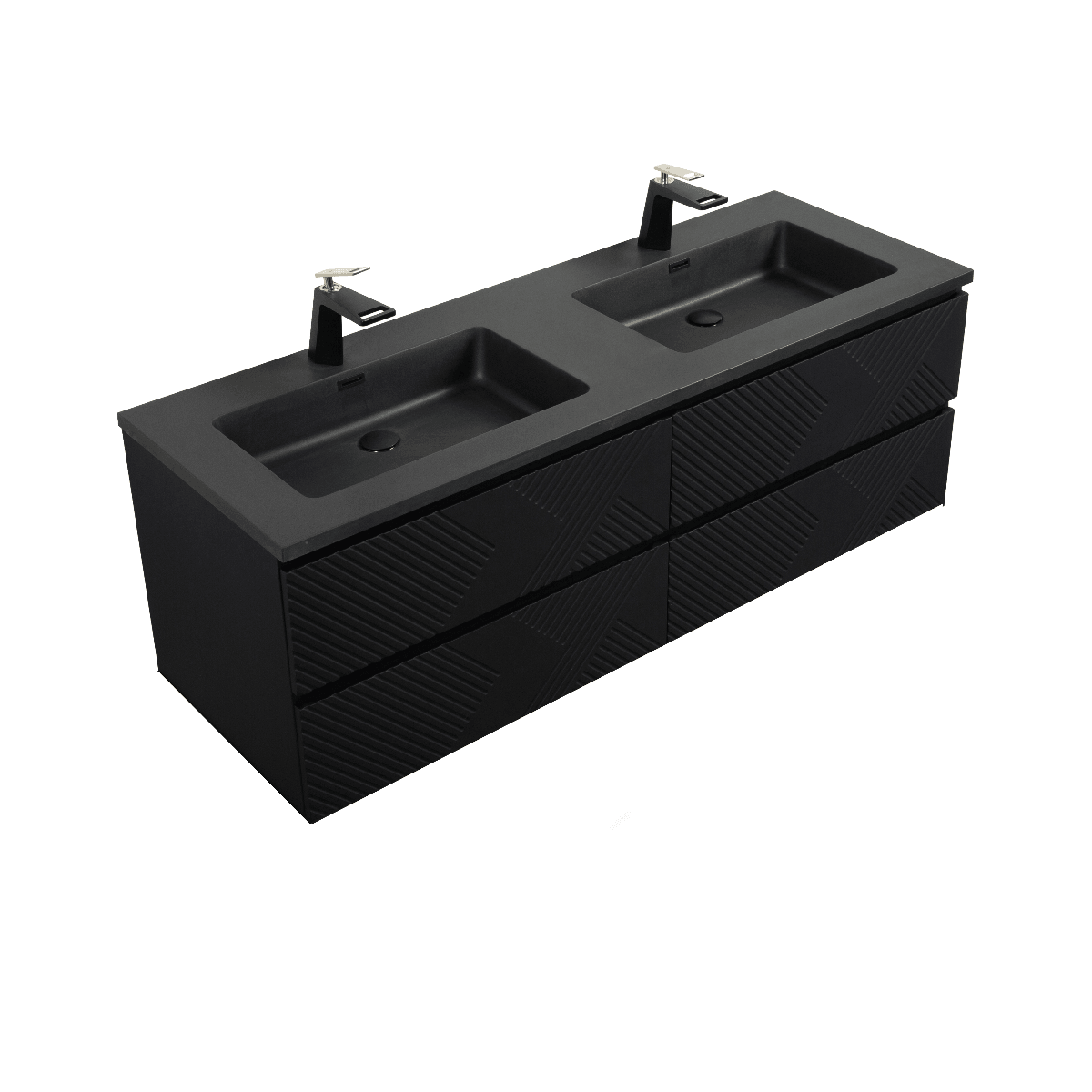 60" Black Wall Mount Bathroom Vanity with Black Engineered Quartz Countertop - Image 1