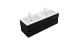 60" Black Wall Mount Bathroom Vanity with White Polymarble Countertop