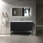 48" Black Wall Mount Bathroom Vanity with White Polymarble Countertop & Open Shelf