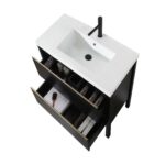 30" Black Freestanding Single Sink Bathroom Vanity with White Quartz Countertop – Image 4