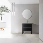 30" Black Freestanding Single Sink Bathroom Vanity with White Quartz Countertop