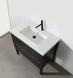 36" Black Freestanding Single Sink Bathroom Vanity with White Quartz Countertop – Image 4