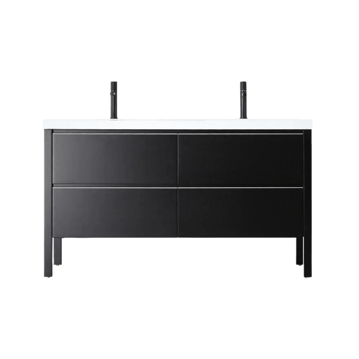 60" Black Freestanding Double Sink Bathroom Vanity with White Quartz Countertop – Image 2