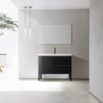 42" Black Freestanding Single Sink Bathroom Vanity with White Quartz Countertop