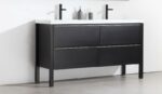 60" Black Freestanding Double Sink Bathroom Vanity with White Quartz Countertop – Image 10