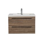 30" Soft Oak Wall Mount Bathroom Vanity with White Polymarble Countertop Sofia – Image 2