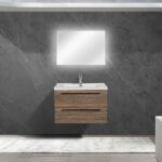 30" Soft Oak Wall Mount Bathroom Vanity with White Polymarble Countertop Sofia