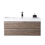 48" Soft Oak Wall Mount Single Sink Bathroom Vanity with White Polymarble Countertop Sofia – Image 2