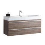 48" Soft Oak Wall Mount Single Sink Bathroom Vanity with White Polymarble Countertop Sofia – Image 3