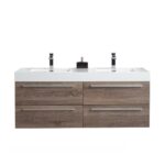 60" Soft Oak Wall Mount Double Sink Bathroom Vanity with White Polymarble Countertop Sofia - Image 2
