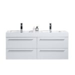 60" White Wall Mount Bathroom Vanity with White Polymarble Countertop Sofia - Image 2