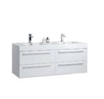 60" White Wall Mount Bathroom Vanity with White Polymarble Countertop Sofia - Image 3
