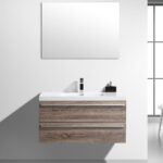 42" Soft Oak Wall Mount Bathroom Vanity with White Polymarble Countertop Sofia