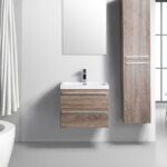 24" Soft Oak Wall Mount Bathroom Vanity with White Polymarble Countertop Sofia
