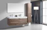 60" Soft Oak Wall Mount Double Sink Bathroom Vanity with White Polymarble Countertop Sofia – Image 8
