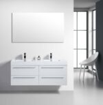 60" White Wall Mount Bathroom Vanity with White Polymarble Countertop Sofia - Image 7