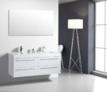 60" White Wall Mount Bathroom Vanity with White Polymarble Countertop Sofia - Image 6
