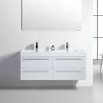 60" White Wall Mount Bathroom Vanity with White Polymarble Countertop Sofia