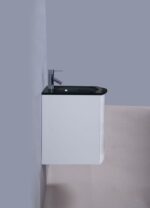 30" White Wall Mount Bathroom Vanity with Black Glass Countertop Tula - Image 6