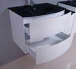 30" White Wall Mount Bathroom Vanity with Black Glass Countertop Tula - Image 5