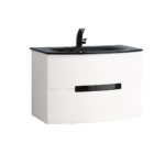 30" White Wall Mount Bathroom Vanity with Black Glass Countertop Tula - Image 3