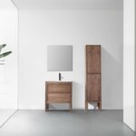 30" Natural Walnut Freestanding Bathroom Vanity with White Solid surface Countertop Vista