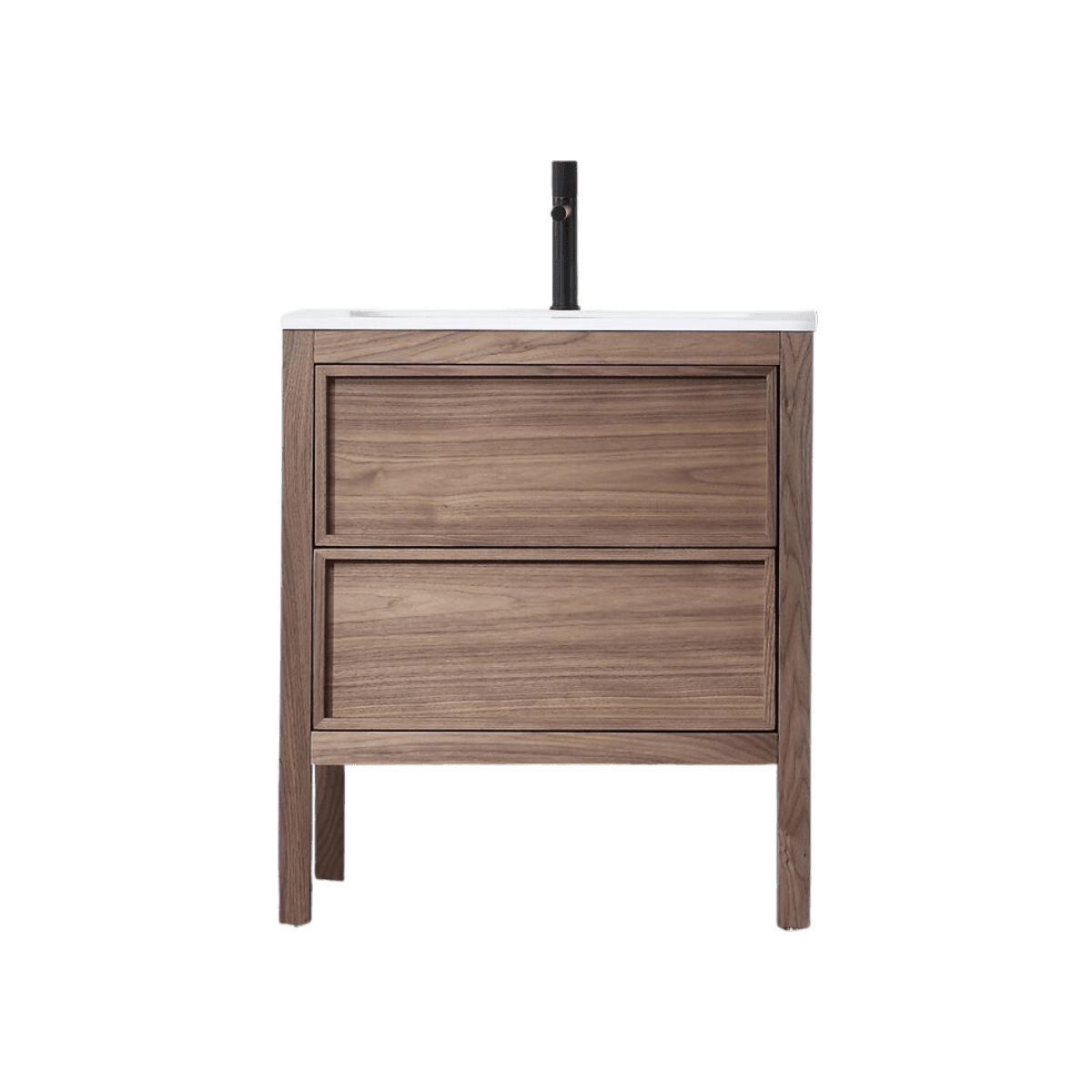 30" Natural Walnut Freestanding Bathroom Vanity with White Solid surface Countertop Vista – Image 2