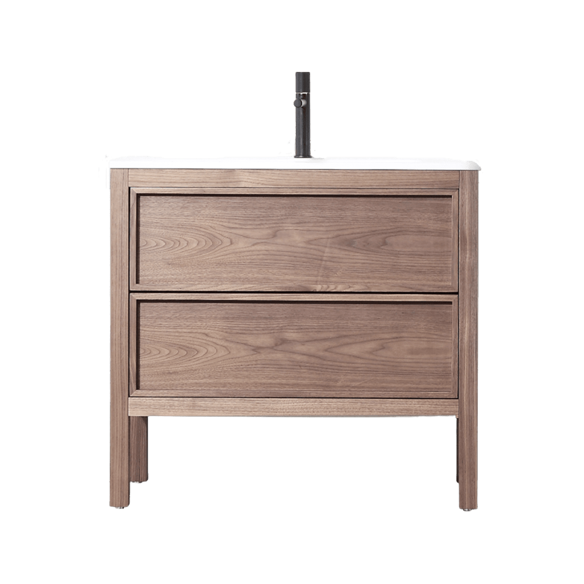 36" Natural Walnut Freestanding Bathroom Vanity with White Solid Surface Countertop Vista - Image 3