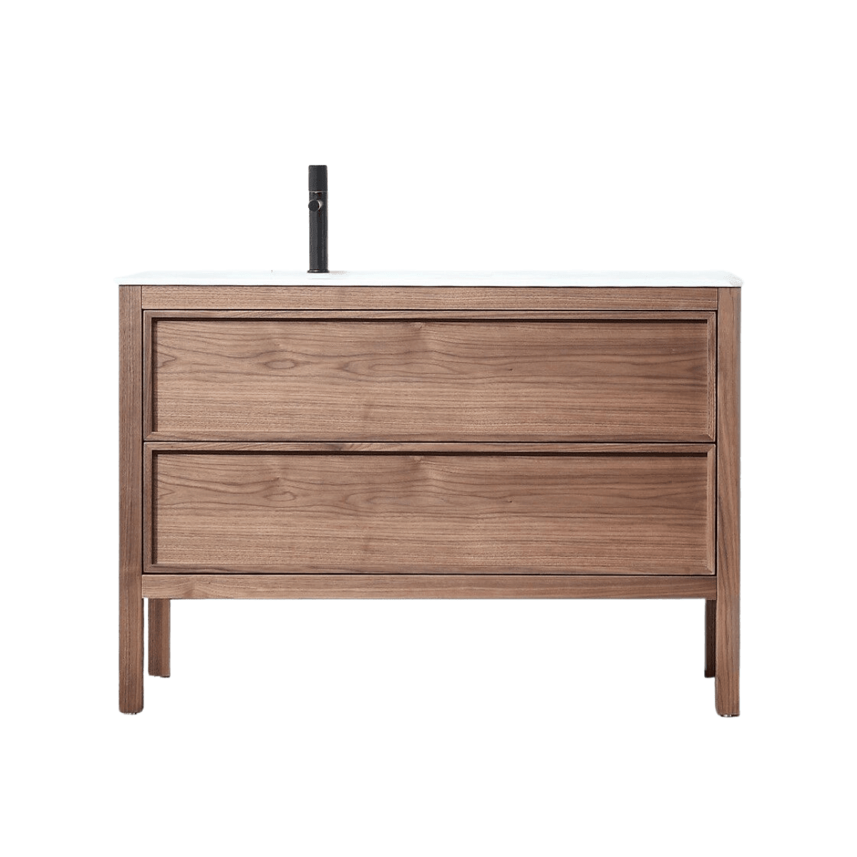 48" Natural Walnut Freestanding Single Sink Bathroom Vanity with White Solid surface Countertop Vista - Image 2