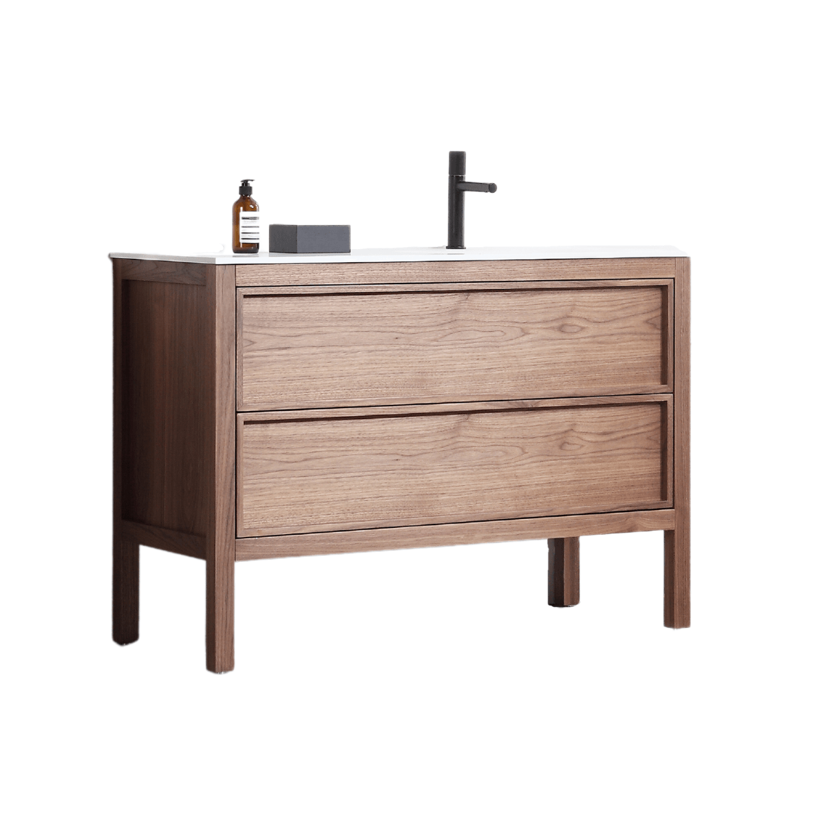 48" Natural Walnut Freestanding Single Sink Bathroom Vanity with White Solid surface Countertop Vista - Image 5