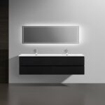 72" Black Wall Mount Double Sink Bathroom Vanity with White Polymarble Countertop