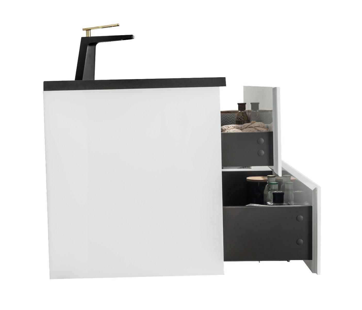 40" White Wall Mount Bathroom Vanity with Black Engineered Quartz Countertop – Image 6