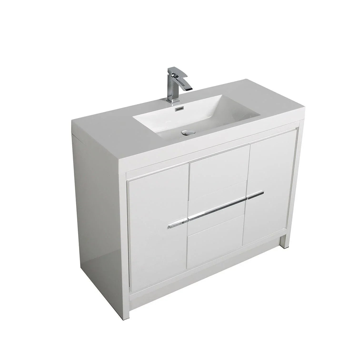 42" Glossy White Freestanding Bathroom Vanity with White Polymarble Countertop - Image 3