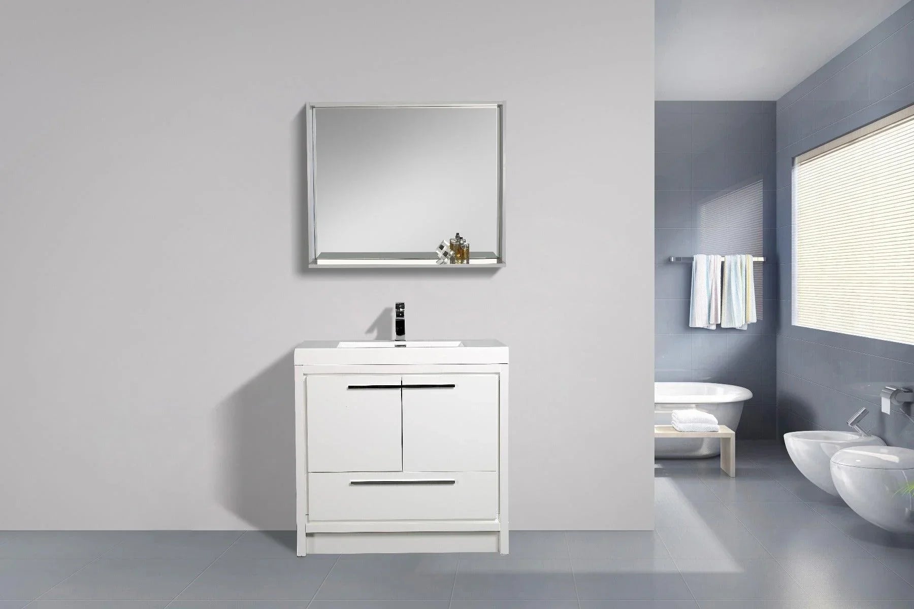 36" Glossy White Freestanding Bathroom Vanity with White Polymarble Countertop - Image 1