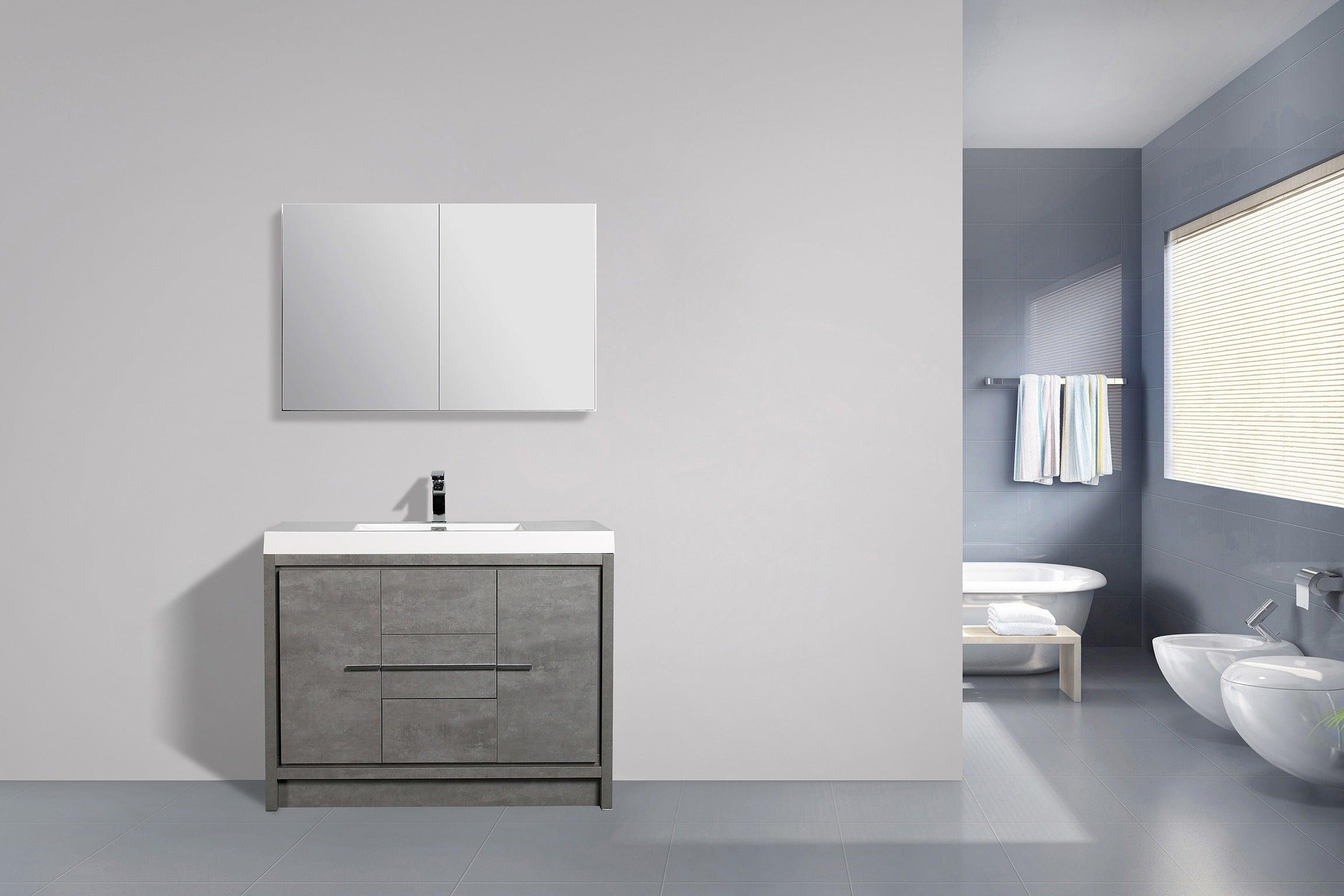 42" Cement Freestanding Bathroom Vanity with White Polymarble Countertop - Image 2